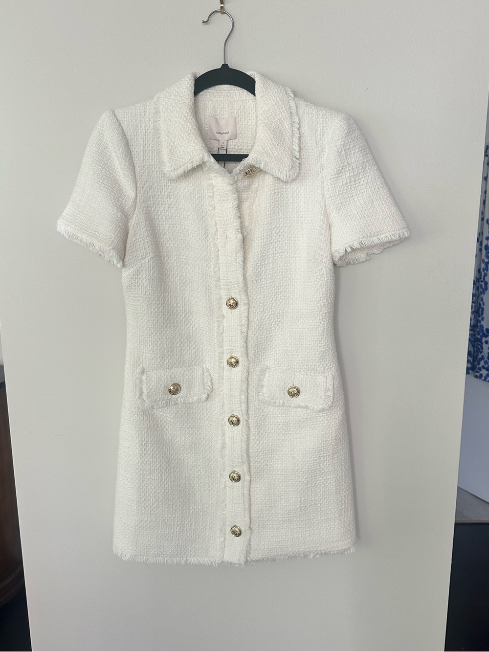 cinq a sept White Tweed Short-Sleeve Button Dress